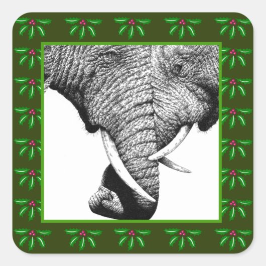 Afrikaanse olifanten Holly Leaf Kerst sticker (Voorkant)
