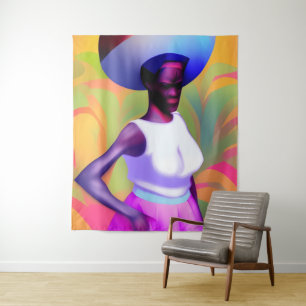 Afrikaanse oude vrouw die haar hoofd met haar vet  wandkleed