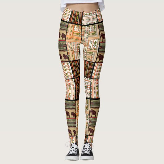 Afrikaanse Patchwork Olifanten: Ornamentale textuu Leggings (Voorkant)