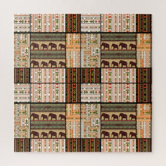 Afrikaanse Patchwork Olifanten: Ornamentale textuu Legpuzzel (Verticaal)