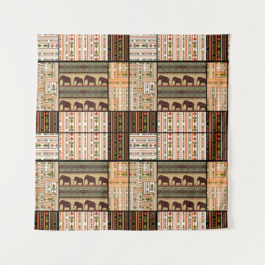 Afrikaanse Patchwork Olifanten: Ornamentale textuu Wandkleed (Voorkant)