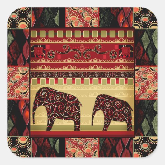 Afrikaanse patchwork vierkante sticker (Voorkant)