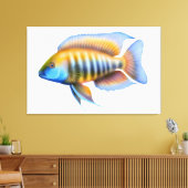 Afrikaanse Peacock Cichlid Fish Wrapped Canvas Afdruk (Insitu (Woonkamer))