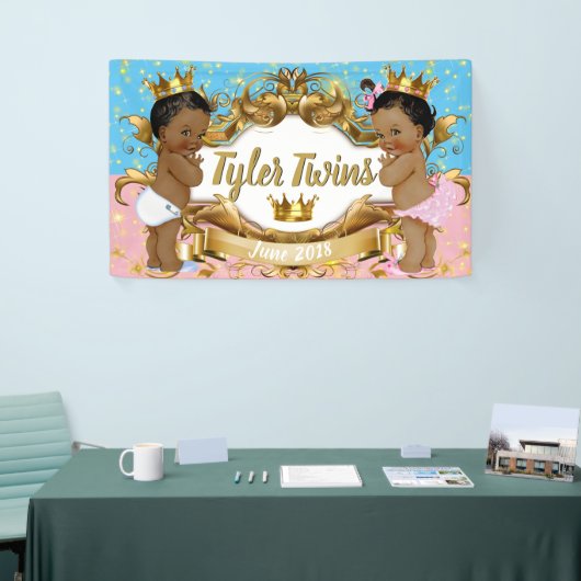 Afrikaanse prins/prinses roze/blauw/goudvlek spandoek (Beurs)