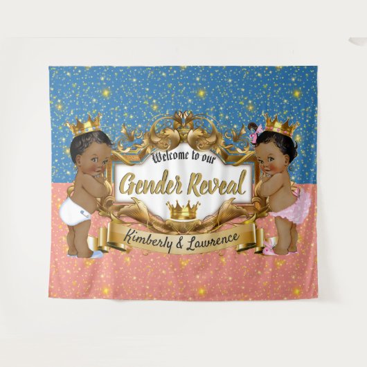 Afrikaanse prins/prinses roze/blauw/goudvlek wandkleed (Voorkant (horizontaal))