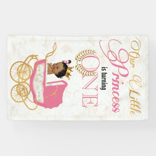 Afrikaanse prinses Elegant Roze|Gold 1ste verjaard Spandoek (Horizontaal)