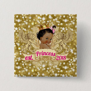 Afrikaanse prinses Gold Glitter Baby shower Button