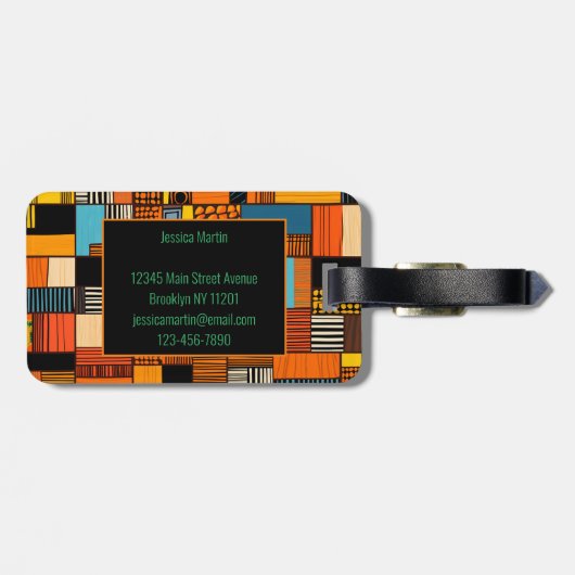 Afrikaanse print gepersonaliseerde naam bagagelabel (Achterkant horizontaal)