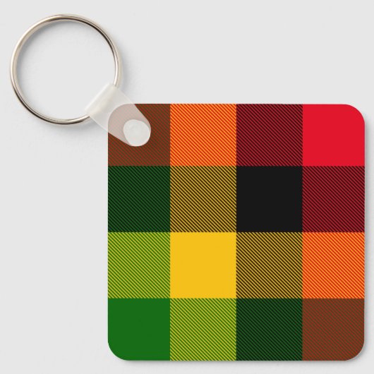Afrikaanse Rasta Reggae Kleuren Schotse Ruit Patro Sleutelhanger (Voorkant)
