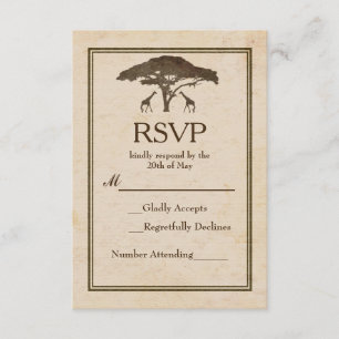 Afrikaanse Safari Giraffen Boom Vintage Trouw RSVP Kaartje