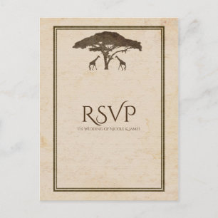 Afrikaanse Safari-giraffen Boom Vintage Trouw-RSvp Uitnodiging Briefkaart