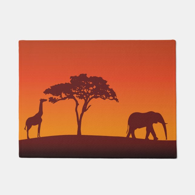 Afrikaanse Safari Silhouette - Deurklep Deurmat (Voorkant)