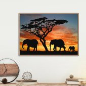 Afrikaanse Safari Sunset Elephant Silhouette Art Poster