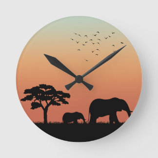 Afrikaanse Safari Sunset Olifant Silhouet Ronde Klok