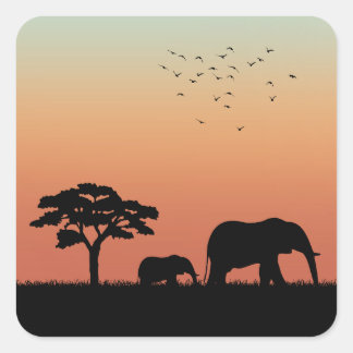 Afrikaanse Safari Sunset Olifant Silhouet Vierkante Sticker