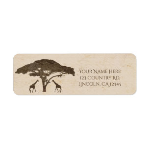 Afrikaanse Safari Twee Giraffen & Boom Vintage Tro Etiket