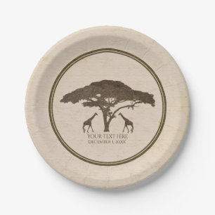 Afrikaanse Safari Twee Giraffen & Boom Vintage Tro Papieren Bordje