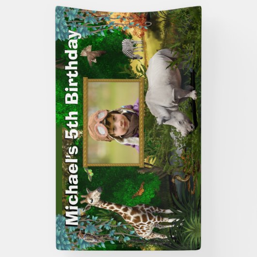 Afrikaanse safari's bossen dierentuin verjaardagsf spandoek (Verticaal)