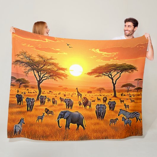 Afrikaanse Savanne Sunset Art Fleece Deken (In situ)