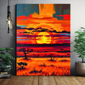 Afrikaanse Savanne Sunset Wall Art – Bold Landscap Canvas Afdruk
