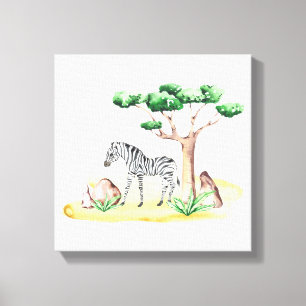 Afrikaanse Savanne Zebra Acacia Boom Natuur Canvas Afdruk