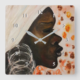 Afrikaanse schoonheid - Waterverf schilderkunst Vierkante Klok