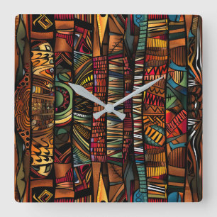 Afrikaanse stam patroon wandklok vierkante klok
