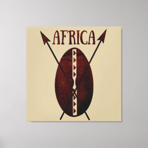 Afrikaanse stam vintage schild en speer kunst canvas afdruk
