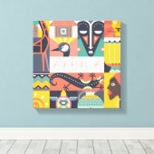 Afrikaanse Symbolische Kunstcollage Canvas Afdruk (Insitu (Houten vloer))