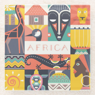 Afrikaanse Symbolische Kunstcollage Glazen Onderzetter