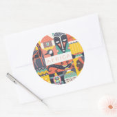 Afrikaanse Symbolische Kunstcollage Ronde Sticker (Envelop)