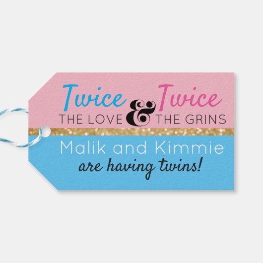 Afrikaanse tweeling prins/prinses roze/blauw spark cadeaulabel (Achterkant Horizontaal)