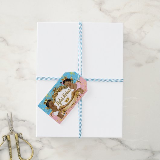 Afrikaanse tweeling prins/prinses roze/blauw spark cadeaulabel (Met Touw)