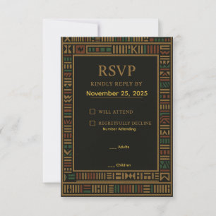 Afrikaanse Verjaardag Gouden Kente RSVP Kaart