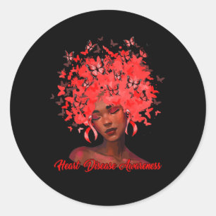 Afrikaanse Vrouw Afro Vlinderlint Rood Hart Dise Ronde Sticker