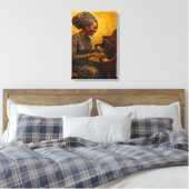 Afrikaanse vrouw die piano speelt met vreugdevolle canvas afdruk (Insitu (Slaapkamer))
