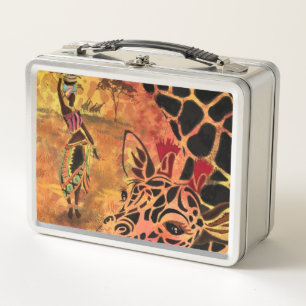 Afrikaanse vrouw en giraffe metalen lunchbox
