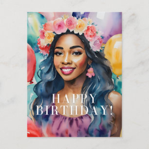Afrikaanse vrouw kleurrijke gelukkige verjaardag b briefkaart