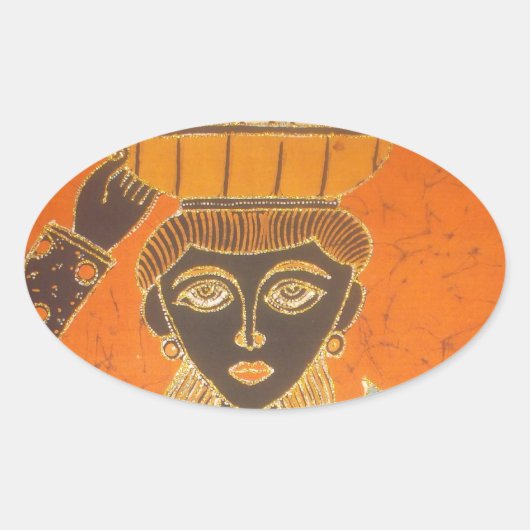 Afrikaanse vrouw met mand art print ovale sticker (Voorkant)