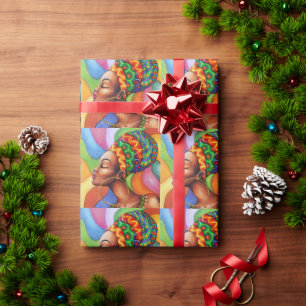 Afrikaanse vrouw met was traditionele stof cadeaupapier