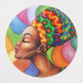 Afrikaanse vrouw met was traditionele stof labels (Design 1)