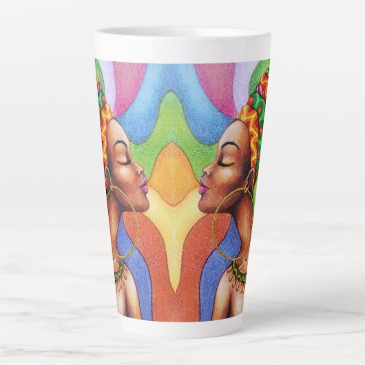 Afrikaanse vrouw met was traditionele stof latte mok (Voorkant)