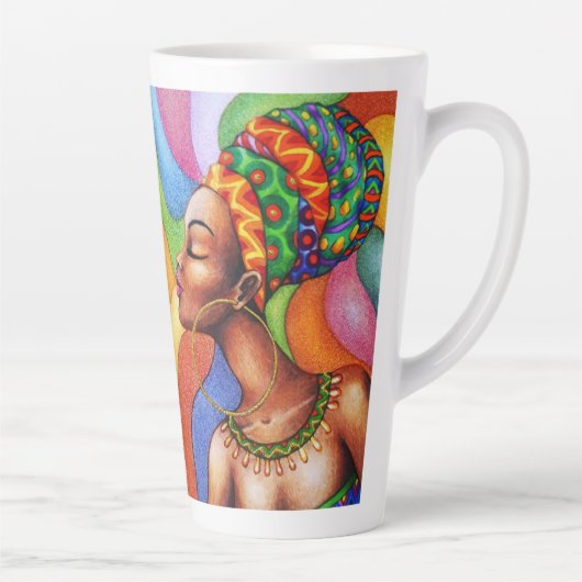 Afrikaanse vrouw met was traditionele stof latte mok (Rechts)