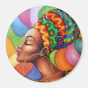 Afrikaanse vrouw met was traditionele stof magneet