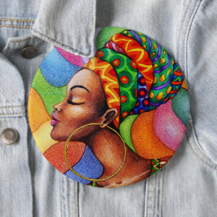 Afrikaanse vrouw met was traditionele stof ronde button 6,0 cm