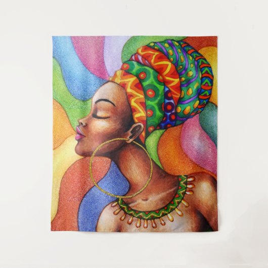 Afrikaanse vrouw met was traditionele stof wandkleed (Voorkant)