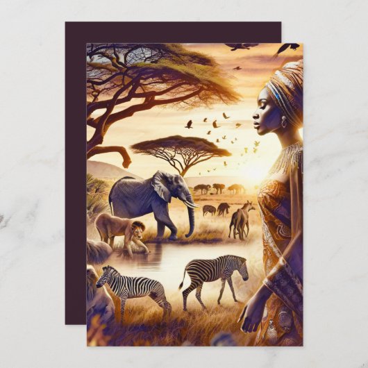 Afrikaanse Vrouw Mooie Afrika Scène Feestdagenkaart (Voorkant / Achterkant)