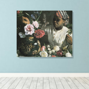 Afrikaanse vrouw Pioenrozen door Frederic Bazille, Canvas Afdruk