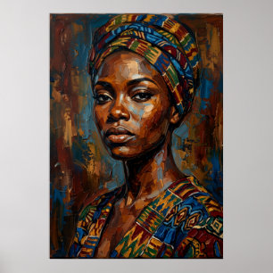Afrikaanse Vrouw Portret Kleurrijke Hoofddoek Stou Poster