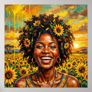 Afrikaanse Vrouw Zonnebloem Kunst, Zwarte Vrouw Mu Poster